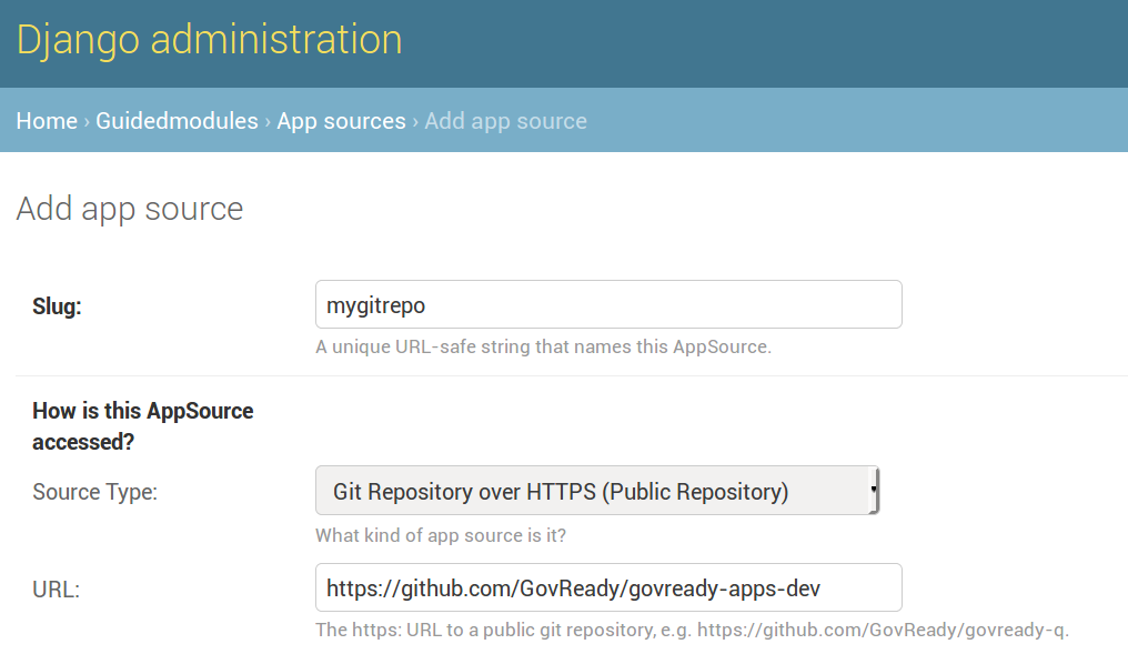 App Source for a public git repository