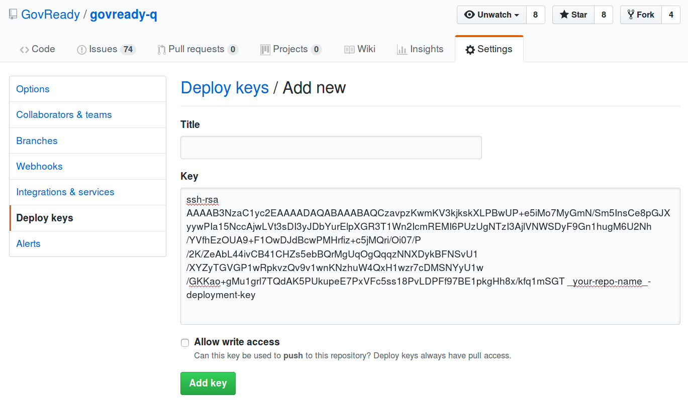 Adding a deploy key to GitHub