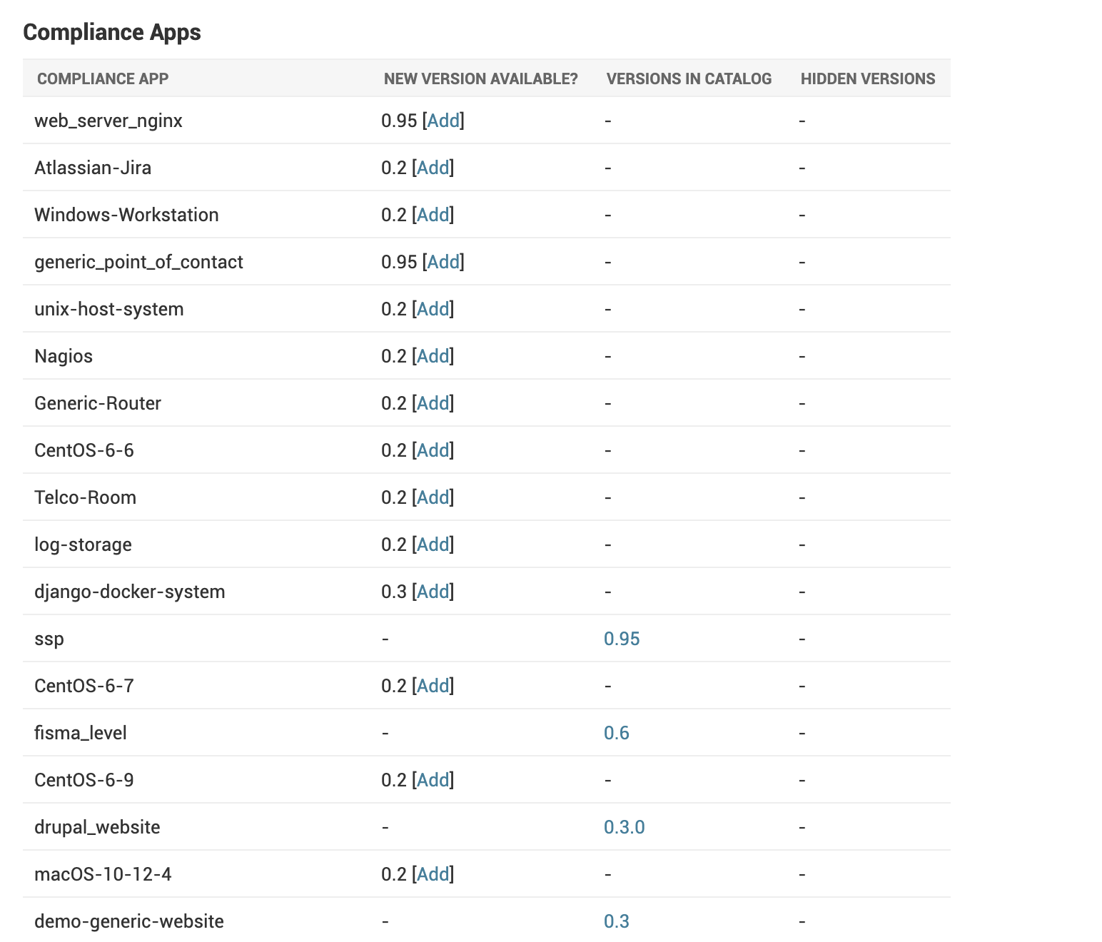 screenshot of App Sources list of apps